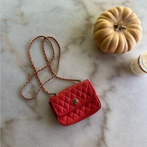 Vintage Red Leather quilted tiny crossbody bag purse Marco Ricci